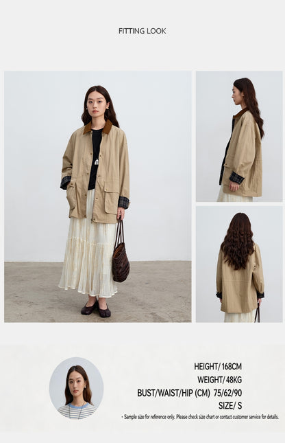 Khaki Corduroy Collar Casual Cotton-Blend Jacket | Spring Summer Coat | New Arrivals