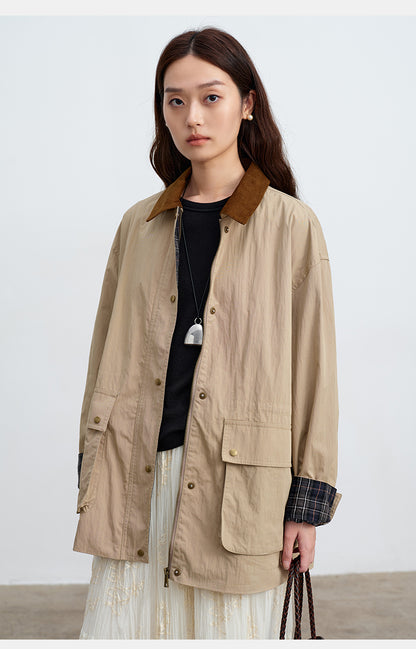 Khaki Corduroy Collar Casual Cotton-Blend Jacket | Spring Summer Coat | New Arrivals