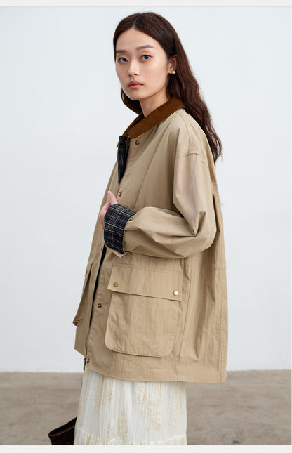 Khaki Corduroy Collar Casual Cotton-Blend Jacket | Spring Summer Coat | New Arrivals