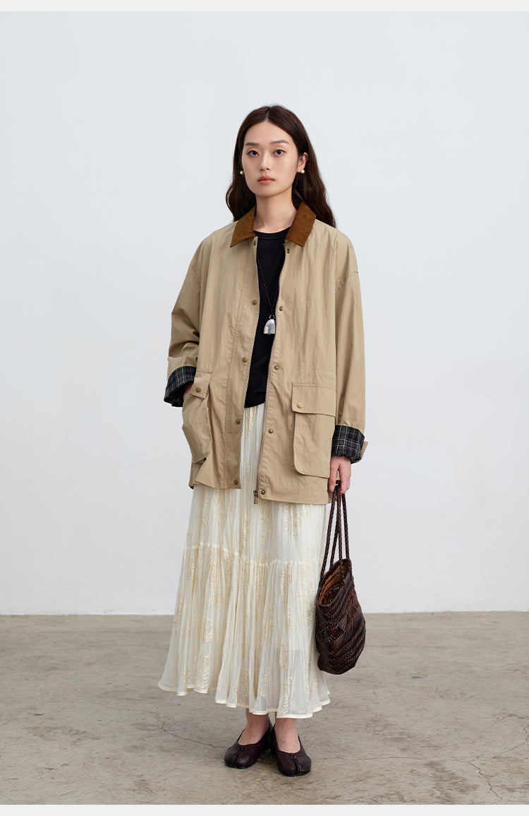 Khaki Corduroy Collar Casual Cotton-Blend Jacket | Spring Summer Coat | New Arrivals