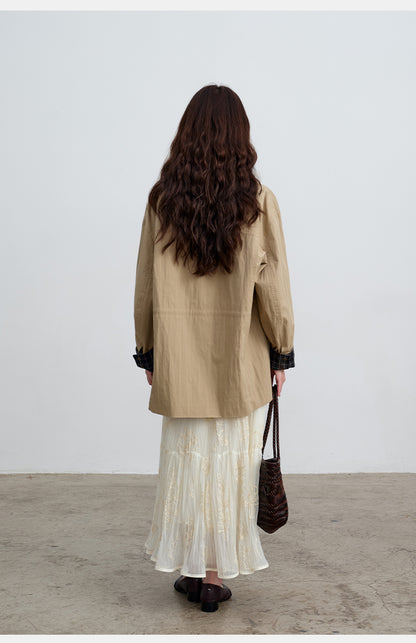 Khaki Corduroy Collar Casual Cotton-Blend Jacket | Spring Summer Coat | New Arrivals