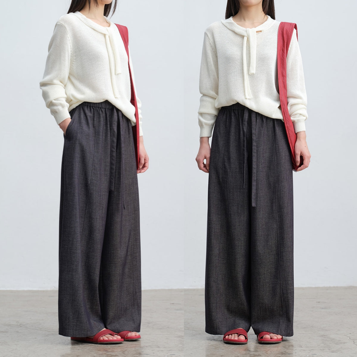 Soft & Skin-Friendly Tie-Neck Long Sleeve Knit Sweater | New Arrivals