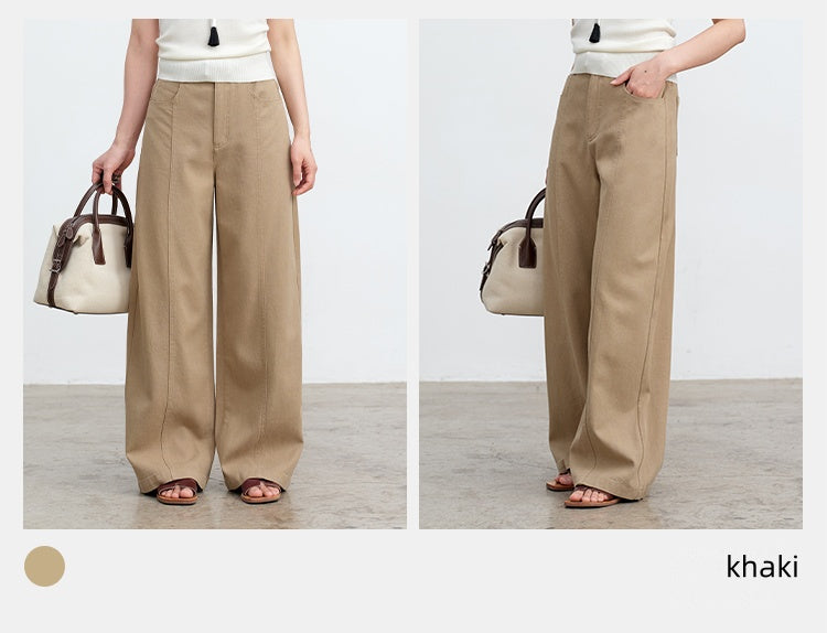 Premium Drape Khaki Pants | 54% Lyocell 46% Cotton Wide-Leg Trousers | New Arrivals