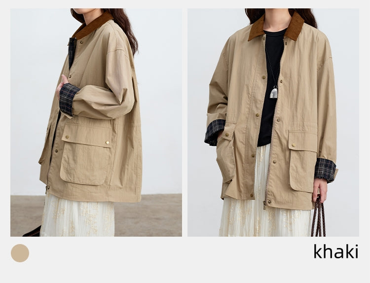 Khaki Corduroy Collar Casual Cotton-Blend Jacket | Spring Summer Coat | New Arrivals