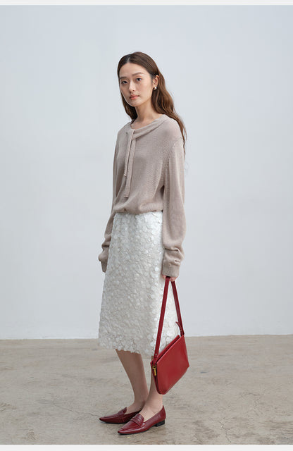 Soft & Skin-Friendly Tie-Neck Long Sleeve Knit Sweater | New Arrivals