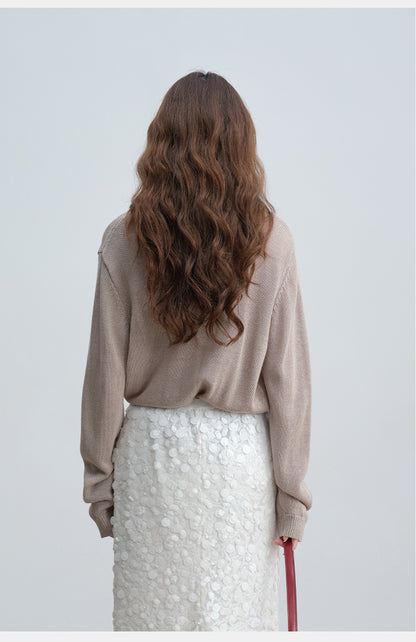 Soft & Skin-Friendly Tie-Neck Long Sleeve Knit Sweater | New Arrivals