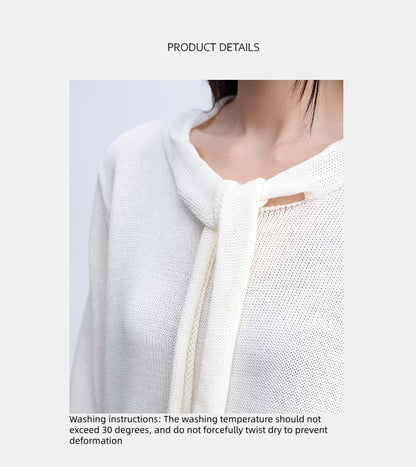 Soft & Skin-Friendly Tie-Neck Long Sleeve Knit Sweater | New Arrivals